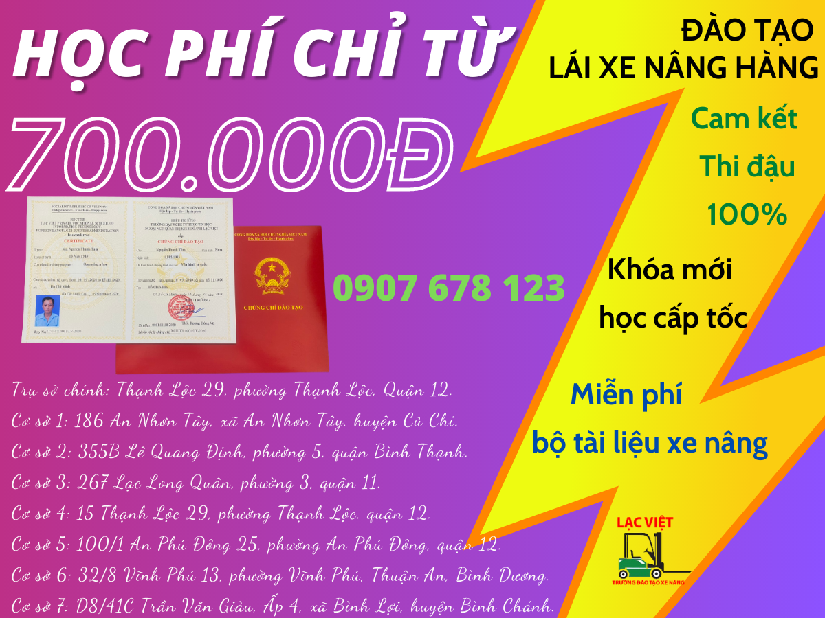 TUYỂN SINH HỌC LÁI XE NÂNG HÀNG - KHÓA HỌC CẤP TỐC